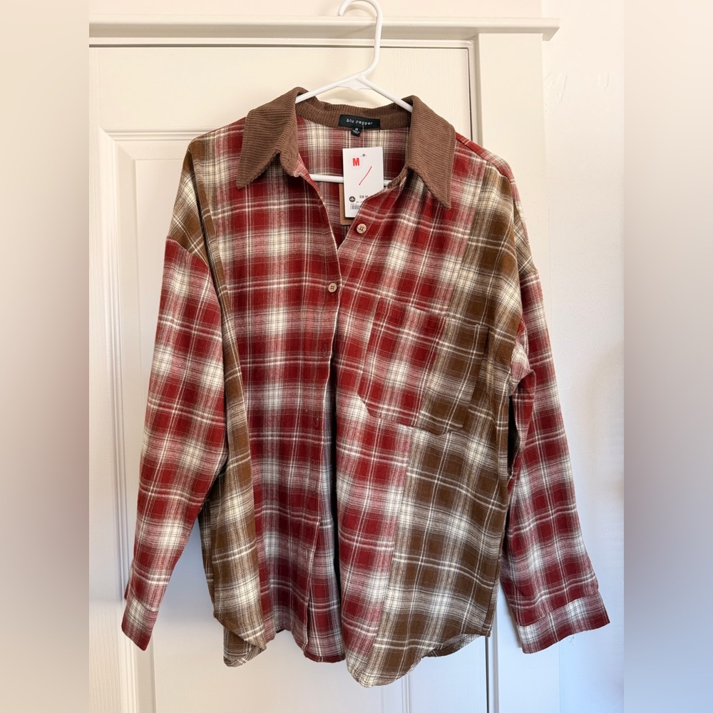 Blu Pepper Red and Brown Plaid Shirt